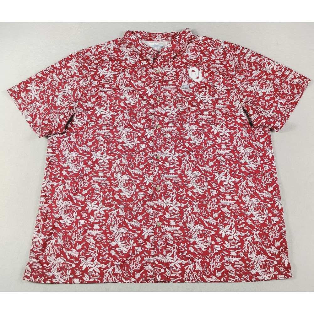 Oklahoma Sooners Shirt Mens 2XL Red NCAA Football Columbia PFG Button Up Aloha